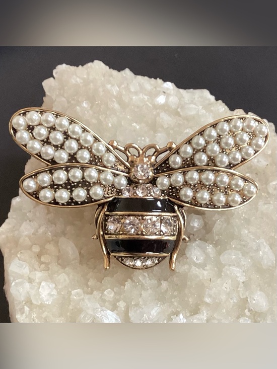 Jewelry - Gold-Tone Bee Brooch with Pearls and Crystals
